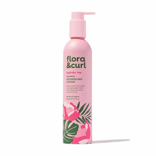 Flora & Curl Rose Water Detangling Lotion | Lightweight Botanical Leave-In Detangler with Rose Water, Coconut Oil, Honey, Oat Silk, Calendula & May Chang Oil | For All Curl Types | 300ml