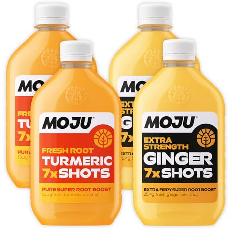 MOJU Vitality - Dosing Bottles (4 x 420ml), 2x Turmeric & 2x Extra Ginger | Natural Ingredients, No Added Sugars or Sweeteners, Vegan, Ginger Shots