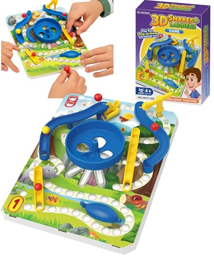 3D Snakes & Ladders Board Game for Kids Classic Family Game with Colourful Game Board Dice and Marbles Compact Portable Childrens Indoor Play Suitable Ideal for 2 or More Players