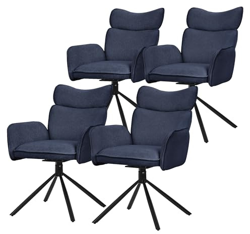 ML-Design Esszimmerstühle drehbar 4er Set Stoffbezug Dunkelblau, Wohnzimmerstuhl mit Armlehne & Rückenlehne, 360° Drehstuhl, Polsterstuhl mit Stahlgestell, Sessel ergonomisch, Küchenstuhl Loungesessel