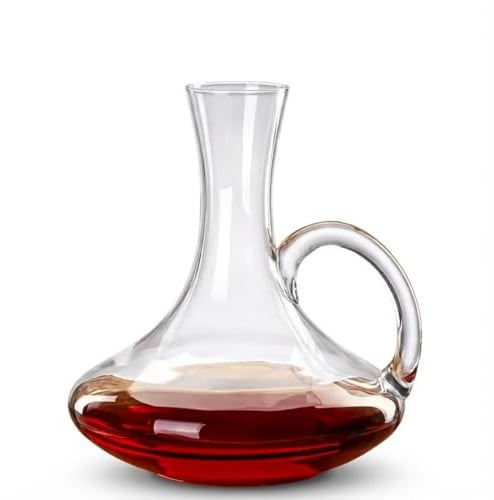 Decanter per Vino Rosso in Cristallo, Bicchiere per Laerazione del vino con Manico, Caraffa Vino in Vetro Trasparente, Decantatore Areatore per Rosso di Design, Design a Base Larga 1,5 Litri