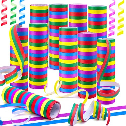 FAELNK Geburtstag Luftschlangen Set 10 Rollen 5 Farben mit je 18 Abrissen | Papierschlangen Silvester Serpentinen für Dekoration Kindergeburtstag Karneval Mottoparty Gelb Grün Rot Blau Lila