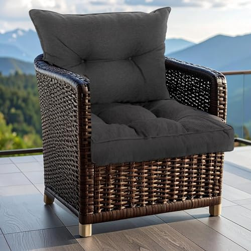 SLIPIO Outdoor Kissen für Gartenmöbel | Wasserfest Sitzkissen 60x60 cm & Rückenkissen 60x40 cm Polster Set für Gartenstühle | Hoch FÜLLPRO+ Füllung | Lounge Auflagen Stuhl, Gartenbank | Dunkelgrau