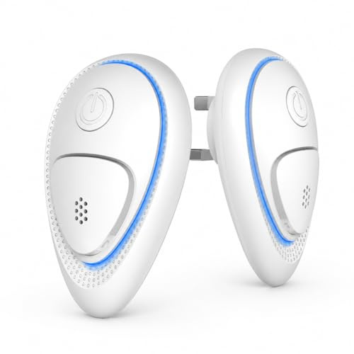Ultrasonic Pest Repeller Plug in UK 2 Pack, Electronic Mouse Repellent Indoor, 22-65 kHz Pest Control Device, 3-5W UK 3 Pin Rat Deterrent for Mice Spiders Ants Cockroaches