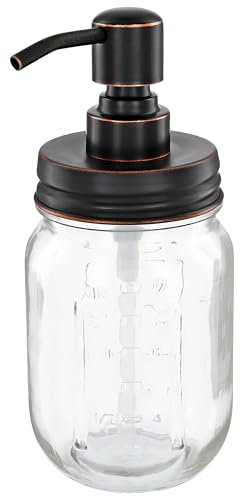 ALTGLAS Vintage Seifenspender aus Retro Mason Jar Einmach Glas im Landhaus Stil - 473 ml Nachfüllbar - mit 304 Edelstahl Pumpkopf Deckel (Schwarz mit Kupfer Öl-Schliff)