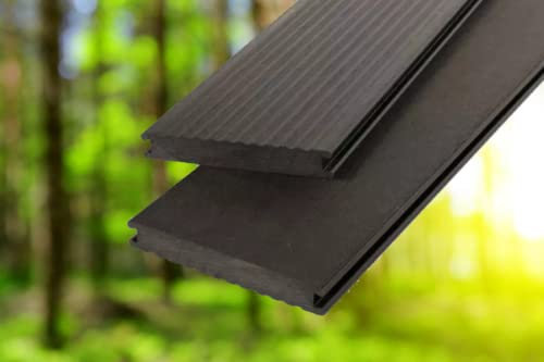 Handmuster/Muster WPC Massivdiele WoodoMadeira, 20 x 140 mm, anthrazit, geriffelt/glatt, beidseitig begehbar (7,54 € / lfm)