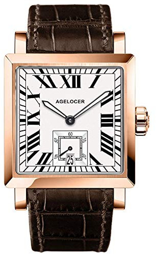AGELOCER Mechanische Uhr, quadratisch, automatisch, selbstaufziehend, Herrenuhr, Kalender, leuchtendes Retro-Rom-Zifferblatt, Herren-Armbanduhren, AGL: 3302D2, Mechanisch