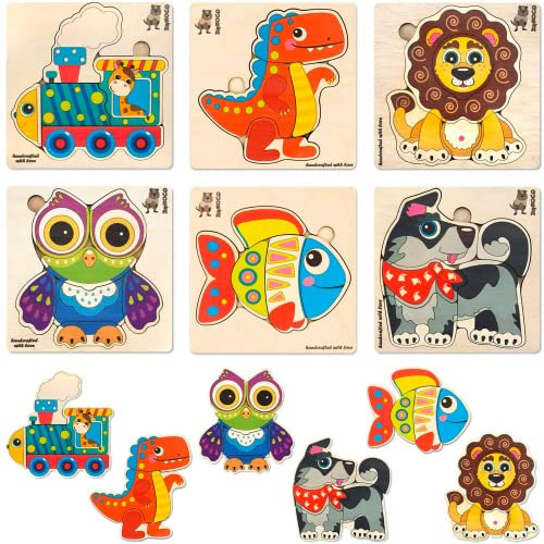 QUOKKA Holzpuzzle ab 1 2 Jahre - Montessori Spielzeug Puzzle ab 2 3 Jahre - Tiere Lernspiele Für Kinder - Holz Steckpuzzle Geschenk für Mädchen and Junge