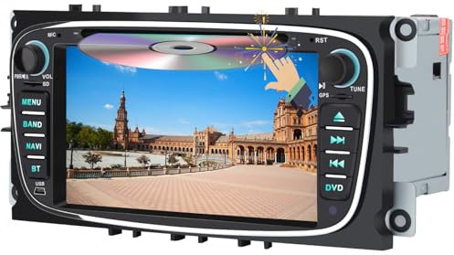 AWESAFE Radio Coche 7 Pulgadas para Ford con Pantalla Táctil 2 DIN, Autoradio de Ford con Bluetooth/GPS/FM/RDS/CD DVD/USB/SD, Admite Mandos Volante, Mirrorlink y Aparcamiento (Negra)