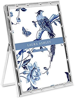 Laura Ashley 4x6 Rose Gold Bamboo Metal Picture Frame (Vertical) with Pull-Out Easel Stand, Made for Tabletop, Counterspace, Shelf and Desk