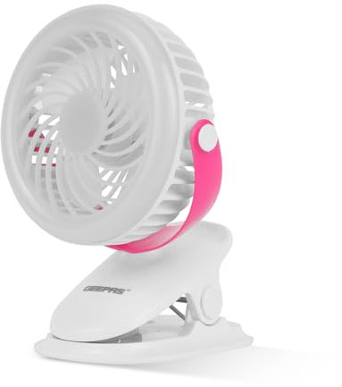 GEEPAS 2-in-1 Clip or Desk Fan powerful cooling with 3 pcs blade, Portable - 36 ultra-bright LED lights, Rechargeable Battery - White