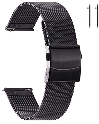 EACHE Uhrenarmband Edelstahl 20mm Schwarz Mesh für Herren Damen Schnellverschluss verstellbare Mesh Uhrenarmbänder für Huawei Watch 2