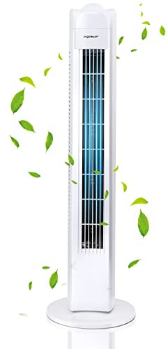Aigostar Ventilador de torre de 77 cm, color blanco, oscilante de 70°, ventilador de pie de 50 W, 3 niveles de velocidad, ventilador de torre silencioso, máx. 52 dBA