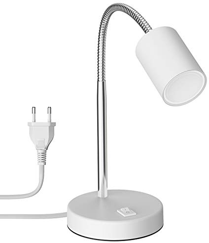 ledscom.de Tischleuchte WAIKA mit Schwanenhals und Schalter weiß matt, inkl. GU10 LED Lampe (warmweiß, 4,914W, 450lm, 100°)
