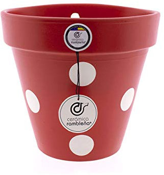 CÉRAMIQUE RAMBLAIGNE Pot mural Grand pot d'extérieur à pois Rouge Modèle D52 20 x 18 x 18 cm