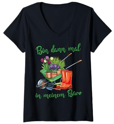 Damen Ich bin dann in meinem Büro für Hobbygärtner im Garten T-Shirt mit V-Ausschnitt
