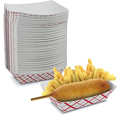 MT Products Plaid Hot Dog Trays 3lb. - Disposable Paper Food Tray (Pack of 100) - Made in The USA