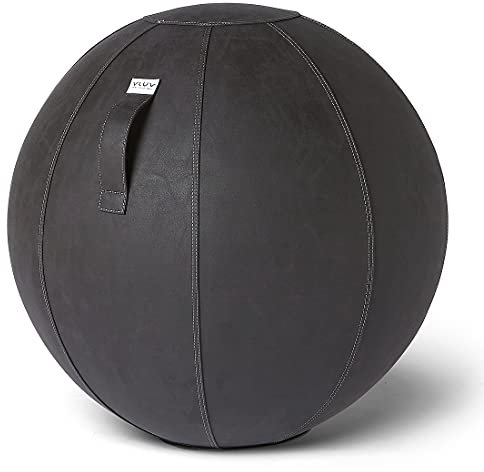 VLUV BOL Vega Sitzball, ergonomisches Sitzmöbel für Büro und Zuhause, Farbe: Black, Ø 70cm - 75cm, Bezug aus veganem Kunstleder, robust und formstabil, mit Tragegriff