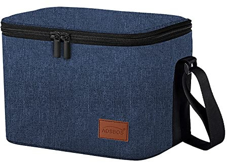 AOSBOS Sac Isotherme Repas pour Femme Homme, Sacs à Lunch Déjeuner avec Bandoulière Réglable pour Travail Pique-nique Camping Extérieur, Bleu
