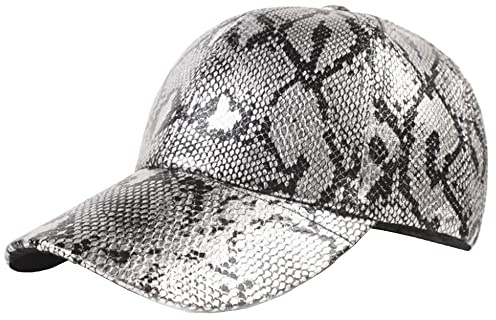 LABANCA Unisex Snakeskin Baseball Cap PU Leather Casual Trucker Baseball Cap Hat, Silver