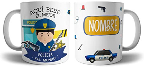 Kartoon Kase Taza Policia Hombre Original Personalizada con Nombre | Mejor del Mundo Taza Profesiones de Cafe Desayuno para Regalar (Policia Hombre)