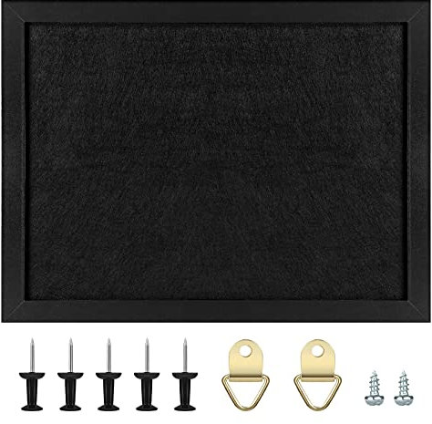 Okydoky Korktafel Mit Filz und Holzrahmen - Pinnwand für Wände, Büro, Schule und Zuhause - Mit Stiften, Ringschrauben, Dichtungen, Schrauben (Ganz Schwarz, 1 Stück, 58 x 43 cm)
