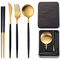 Portable Stainless Steel Cutlery Set with Case, TUPMFG 4 Pcs Reusable Travel Flatware with Chopsticks for Camping, Picnic, Office, Outdoor(Black/Gold)