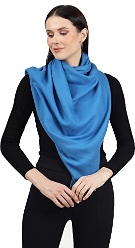 PASHWRAP Kaschmir-Wickeltuch, handgewebt in Kaschmir – luxuriöser großer Kaschmir-Schal für Damen, leicht, blau, Einheitsgröße