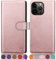 SUANPOT [RFID Schutz für iPhone 14 Pro 6.1 Hülle PU Leder Handyhülle Lederhülle Klapphülle Kartenfach Flip Cover für Apple 14 Pro Handy hülle Leather Wallet Phone Case Roségold