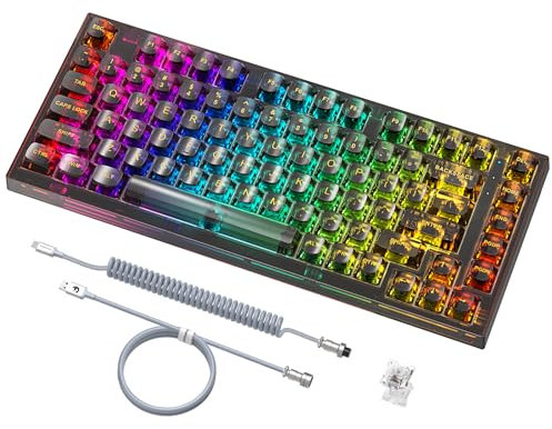 ATTACK SHARK Gasket Hot-Swap-Fähige Kabelgebundene Mechanische Tastatur,82 Tasten,Outemu-Schalter,RGB-Chroma-Beleuchtung,Hochtransparente Tastenkappe Aus PC-Material, Gewendeltes Tastaturkabel-Schwarz