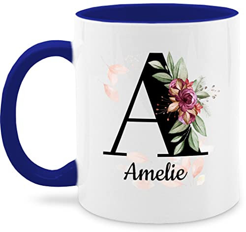 Tasse Tassen 325ml - Anfangsbuchstabe - Buchstabe anpassbar mit Name I Geschenk Initialen - 325 ml - Dunkelblau - kaffeetasse selbst beschriften buchstabentasse buchstaben a glühweintassen