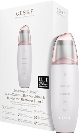 GESKE | SmartAppGuided™ MicroCurrent Skin Scrubber & Blackhead Remover | 9 in 1 | Skincare Tools | Face Cleaning | Anti Aging und Reinigung | Professionelle Gesichtsstraffung | Mitesserentferner