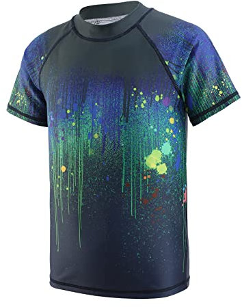 T Shirt de Bain Anti UV Garcon à Manches Courtes Maillot de Bain à séchage Rapide Enfant 13 14 Ans