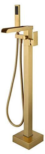 DERBUT Duschsystem, Wasserfall-Wannenfüller, freistehende Badewannenarmaturen, Schwarze Bodenmontage, Messing-Einhand-Badezimmerarmaturen mit Handbrause, Luxus-Duschgarnitur, Chrom