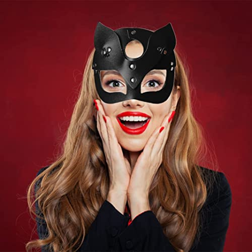 Schwarze Cat Woman Maske,Maskerade Damen Maske Katze Maske Schwarz Leder Sexy Halb Gesicht Augenmaske Für Maskerade Fasching Karneval Party Christmas Cosplay