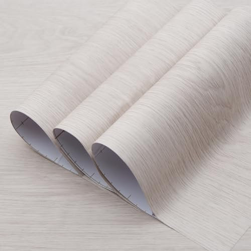 TOTIO Extra Wide Wood Effect Vinyl Self Adhesive Wallpaper Pearl White 31.5x157inch Bubble-Free Design Matte Thick Waterproof Walnut Grain Vinyl Wrap Beige White Sticky Back Plastic Contact Paper