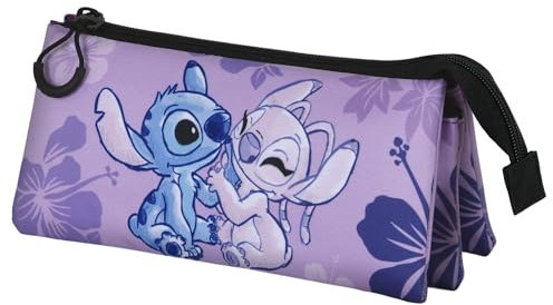 Disney Lilo y Stitch Stitch & Angel-Portatodo Triple FAN 2.0, Lila, 23 x 11 cm