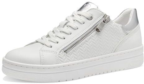MARCO TOZZI Damen Sneaker flach mit Reißverschluss Vegan, Weiß (White Comb), 42 EU