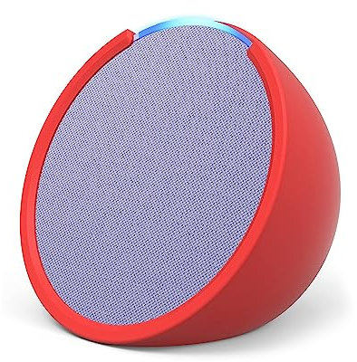 Echo Pop | Enceinte connectée Bluetooth compacte au son riche, avec Alexa | Lavande+ housse « Made for Amazon » pour Echo Pop (Modèle 2023), Rouge