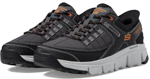 Skechers Summits at Hands Free Slip-in, Zapatillas Hombre, Gray Synthetic/Mesh/Orange Trim, 42.5 EU