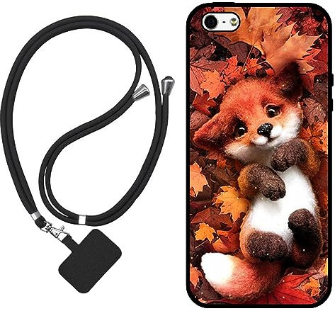 Sunrive Hülle Kompatibel mit iPhone 5/5S/SE(2016) Case,matt Handyhülle Schutzhülle Etui TPU Backcover (Ahornblattfuchs) +1x Universale Handykette MEHRWEG
