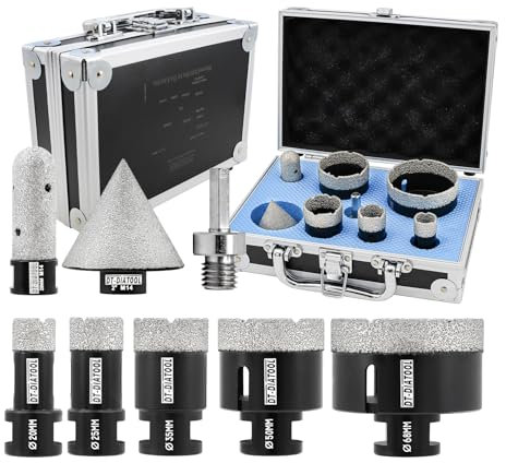 DT-DIATOOL Foret Diamant Carrelage Kit - 8pcs(20/25/35/50/68mm+20mm Forets à Fraiser+50mm Mèches Chanfrein+Adaptateur Hexagonal) Scie Cloche Diamantée pour Porcelaine Carrelage Marbre Granit