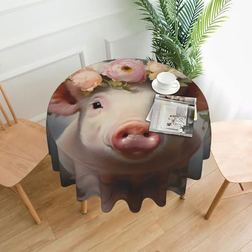 YYHHAOFA Gemälde, Blume, Schwein, rund, dekorative Tischdecke, warm und weich, waschbar und wiederverwendbar -60