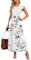 AUSELILY Damen Kurzarm Plissee Lässige Blumen Maxikleider mit Taschen Rundhalsausschnitt Freizeit Weiß Strandkleid Locker Large