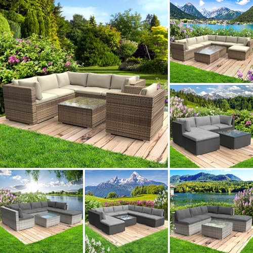 BRAST® Gartenmöbel Lounge Set | 4-5 Personen viele Modelle & Farben | inkl. extra Dicke Kissen | TÜV geprüft | Outdoor Loungemöbel Sitzgruppe Essgruppe Garnitur | Harmony Braun