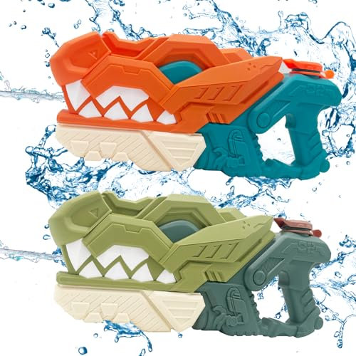 weirtoya Lot de 2 pistolets à eau dinosaures pour enfants et adultes, 580 ml, 7 à 10 m, convient pour les fêtes à l'eau, les fêtes de piscine et les batailles de pistolets à eau