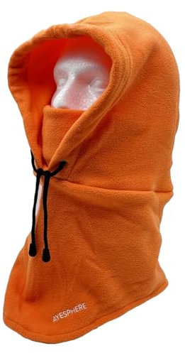 Ayesphere Sturmhaube, Sturmhaube für Herren und Damen, Balaclava, Motorrad-Sturmhaube, Halswärmer für Herren und Damen, Thermo-Sturmhaube, Fleece-Futter, Mütze, Schal mit Kapuze, orange, One size