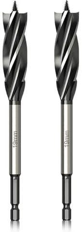 Meccion Wood Drill Bit 19mm x 165mm x 2pcs Professional Self Feed Speed Auger Drill Bit 1/4 Inch Hex Shank Woodworking Hole Drill Bit
