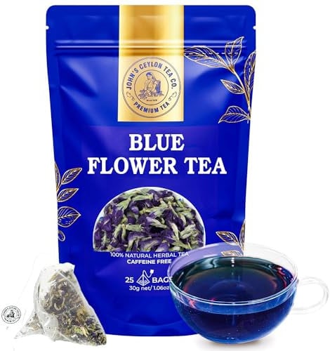 Pure Blue Flower Tea Rich in Antioxidants, Caffeine Free (25 Biodegradable Tea Bags) Edible Herbal Flowers for Blue & Purple Drinks and Food.