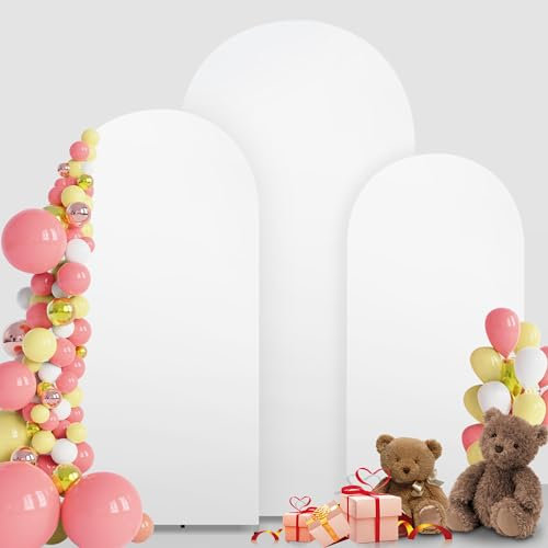 MEKOTRIN Arch Backdrop Cover Set of 3 Wedding Arch Cover High Elasticity Thicken Round Top Chiara Arch Frame Cover for Baby Shower Birthday Party Banquet Ceremony Decoration(White,4FT,5FT,6FT)